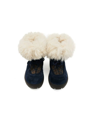 [Moromoro2] Plaid Fur-Lined Platform Snow  Boots
