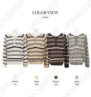 Ipen Striped Open Button Knitwear - 4 colors