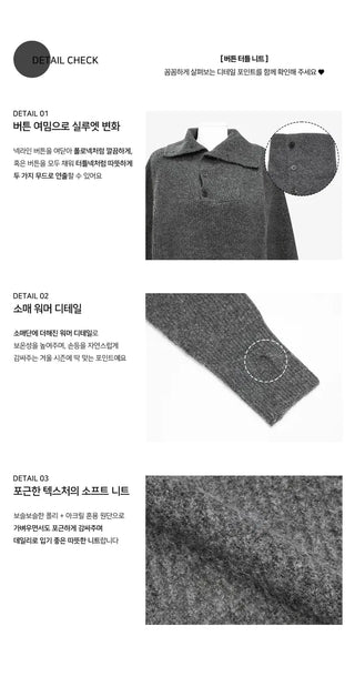 Mamel Semi-Over High Neck Turtleneck Button Warmer Knitwear - 3 Colors