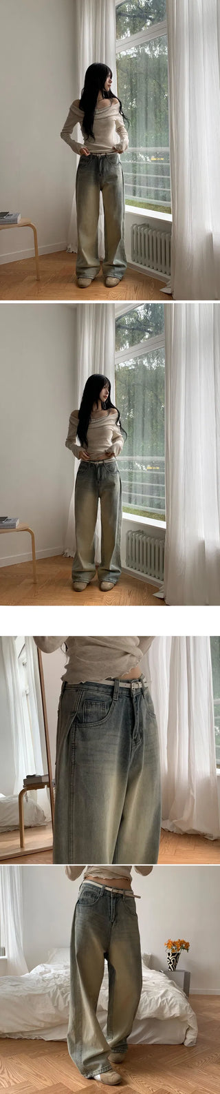 Cat Faded Side Pin Tuck Two-Line Pants - 3 Colors