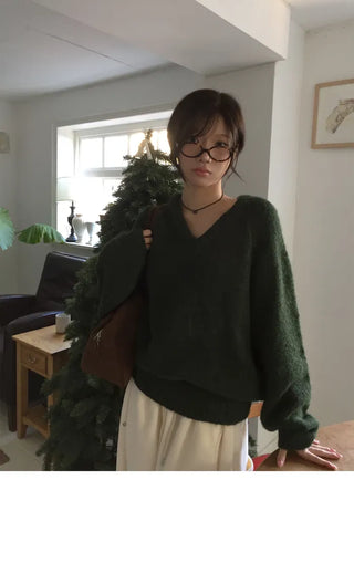 Mohair V-Neck Pompommi Knitwear - 6 colors