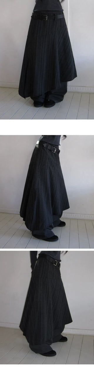 Belty Long Striped Team Skirt