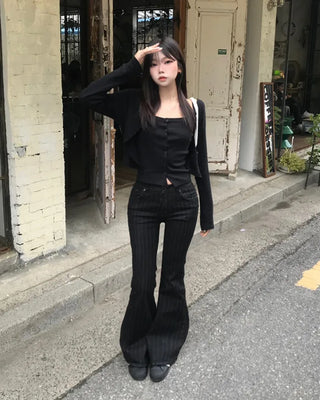 striped bootcut pants