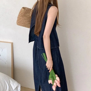 Slit denim sleeveless top