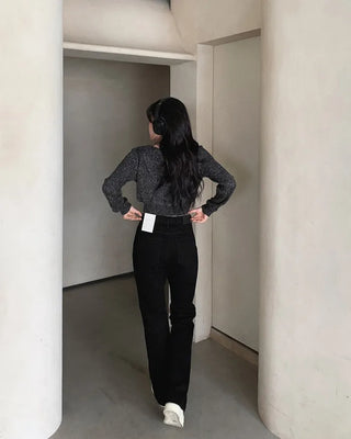 (basic/long) Premium semi-bootcut black denim pants - 4 sizes