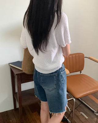 Shoulder strap slit off-shoulder summer short-sleeved knit