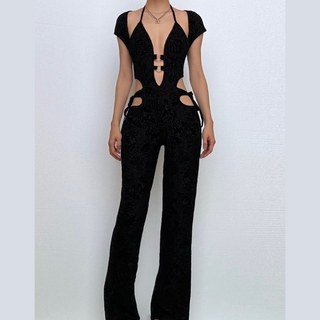 Halter o ring self tie hollow out jumpsuit