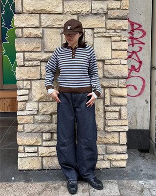 Striped Henley Neck Knit