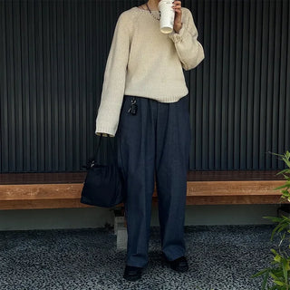 One-tuck easy denim pants