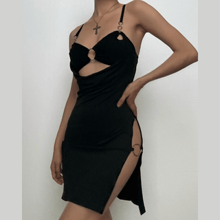 Sweetheart neck o ring hollow out ruched cami cut out mini dress