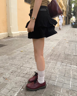 (With belt) Studded ruffle mini skirt