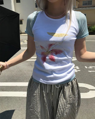 See-through layered half T-shirt