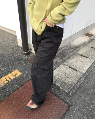 Striped wide-leg denim pants