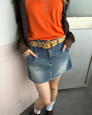 Hip flap pocket mini denim skirt
