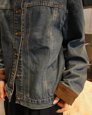 Corduroy Collar Neck Denim Jacket