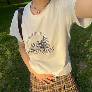 Printed cropped short-sleeved T-shirt