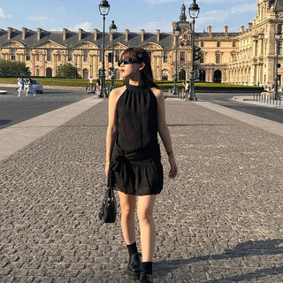 Halter neck frill mini dress