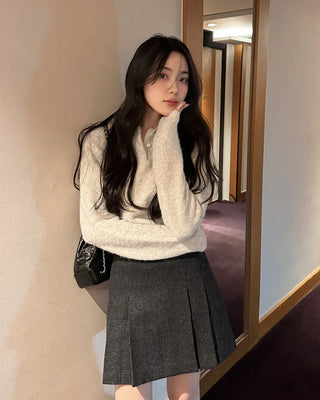 Wool pleated mini skirt