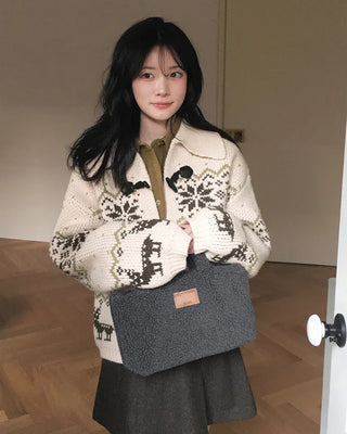 Nordic pattern toggle cardigan