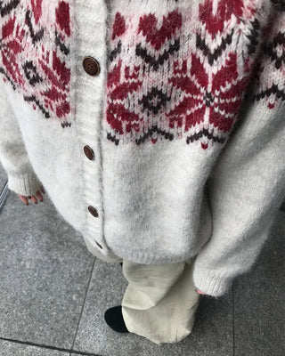 Colored Neck Nordic Knit Cardigan