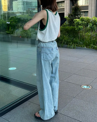 Color-block linen sleeveless top