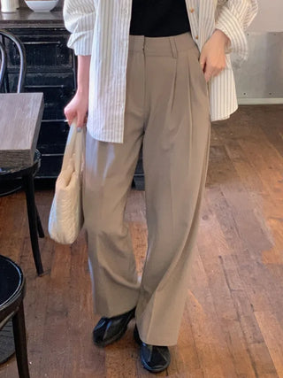 [6 colors] Pleated wide-leg slacks