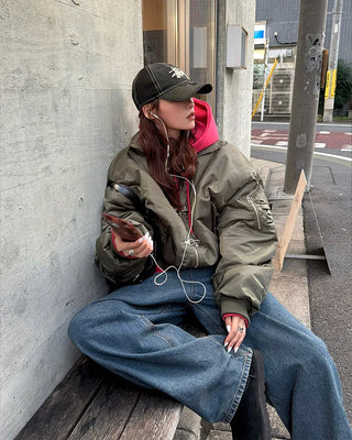 Balloon wide denim pants