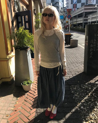 Vintage check midi skirt