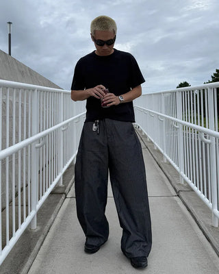 Side-tuck denim slacks