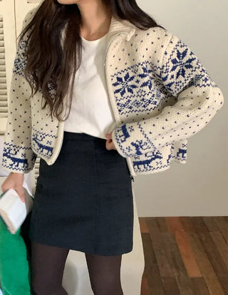 Snowflake Nordic Jacquard Knit Zip Cardigan