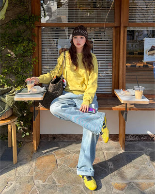 Washed string denim pants