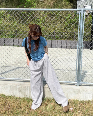 Linen striped banding pants