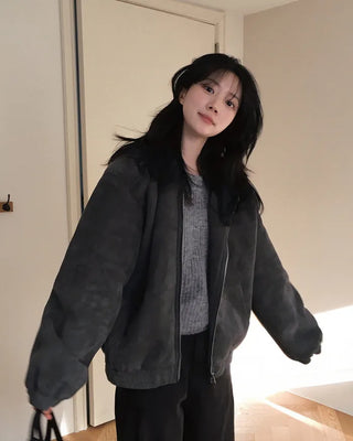 Suede double shearling coat