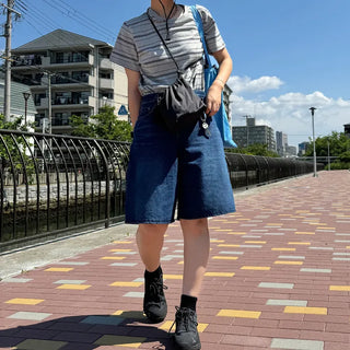 D-ring Bermuda denim pants