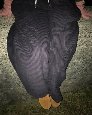 Corduroy wide-leg pants with elastic waistband