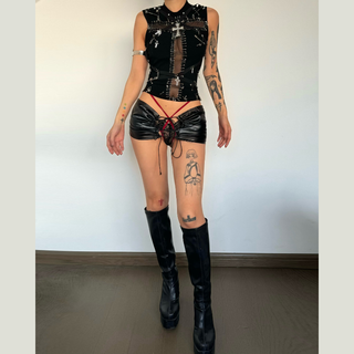 Crewneck sleeveless cross applique top