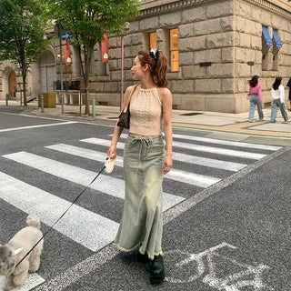 Long denim skirt