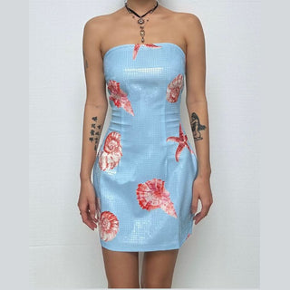 Conch print zip-up tube mini dress