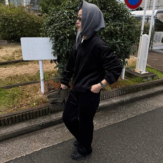 Corduroy half-zip pullover and pants set