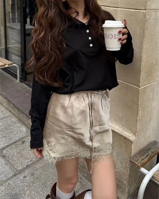 Satin lace mini skirt