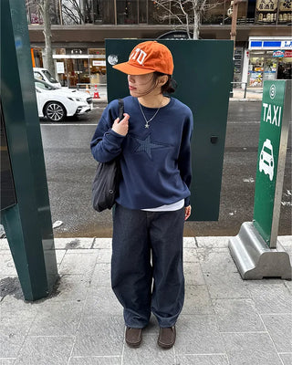Studded pocket balloon denim pants
