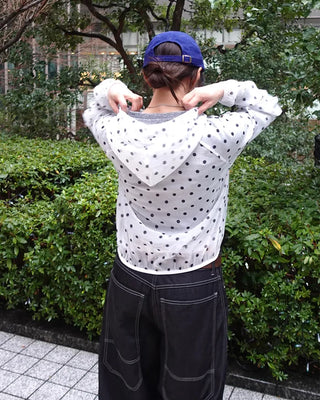 Loose-fit polka dot hooded zip-up