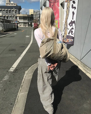 Striped pants with string waistband