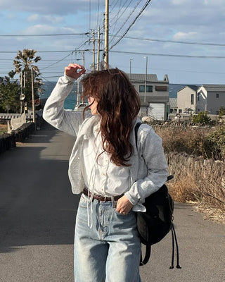 Round collar string blouse