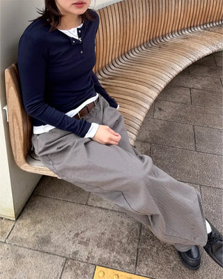 Layered Button Long T-Shirt