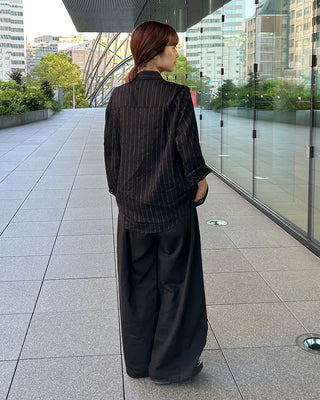 Twill balloon wide pants