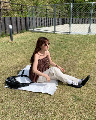 Frilled Shirring Check Sleeveless Dress
