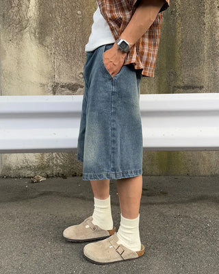 Washed Bermuda denim pants