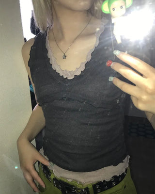 Frill neck layered sleeveless top