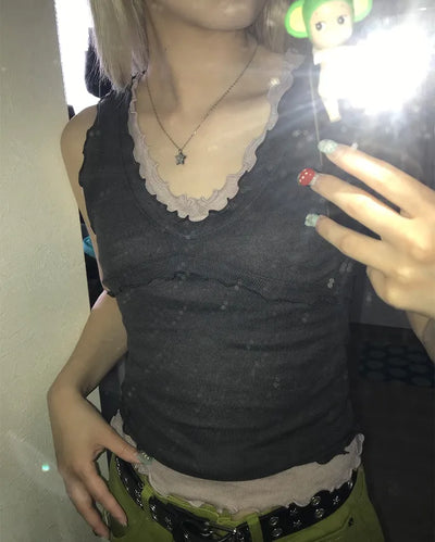 Frill neck layered sleeveless top